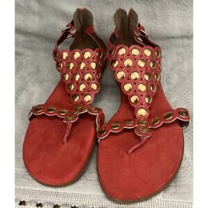 Aerosoles RED Healrest W/Zipper Gladiator Flat Sandals With Gold Studs Size 8
